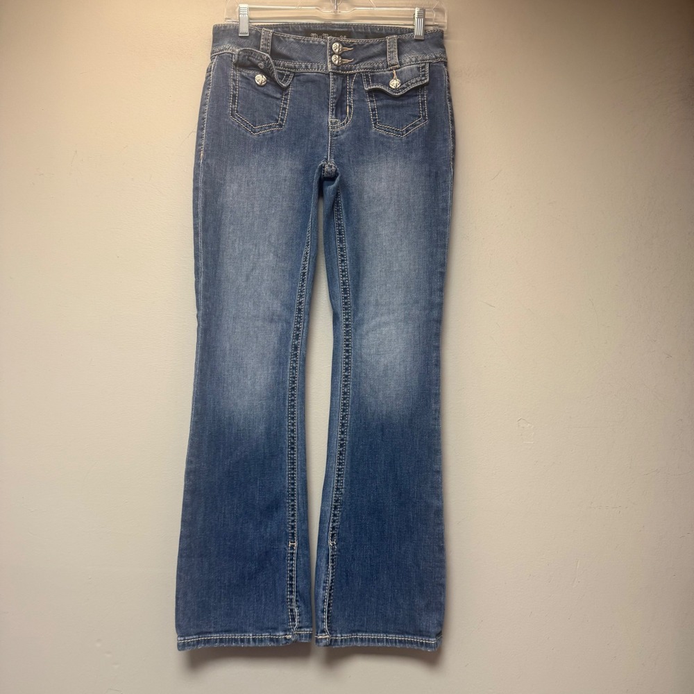 Miss Me Heaven Bootcut Jeans Womens 26 Blue Excellent Flap Pocket Low Rise